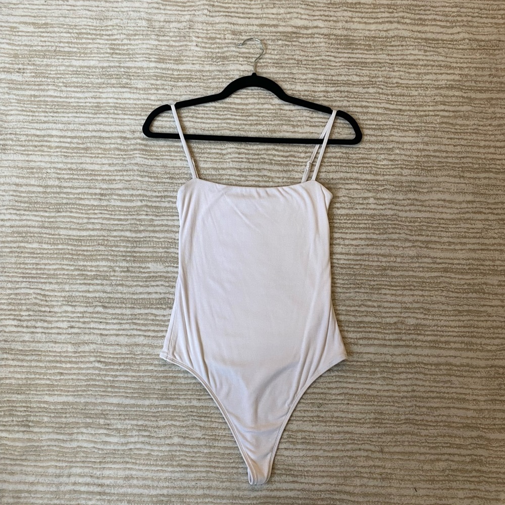 SUNDAY BEST White Ribbed Tank Top Bodysuit